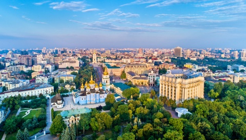 Aerial view of Kyiv, Ukraine and St Michael Monastery