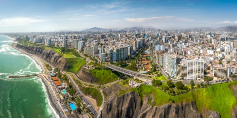 Aerial view of Lima Peru on cliffs overlooking the ocean