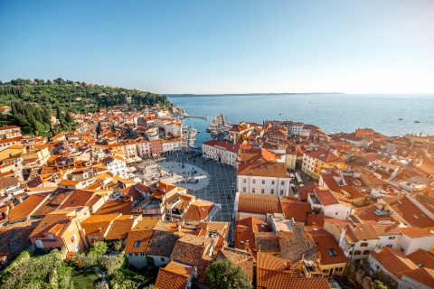 Aerial view of Piran, Slovenia on the Adriatic