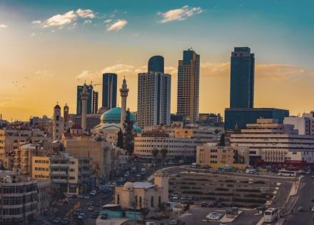 View of Amman skyline in Jordan at dusk