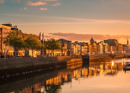 Skyline of Dublin, Ireland overlooking the River Liffey