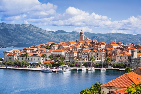 Panoramic view of Korcul on the Adriatic in Croatia