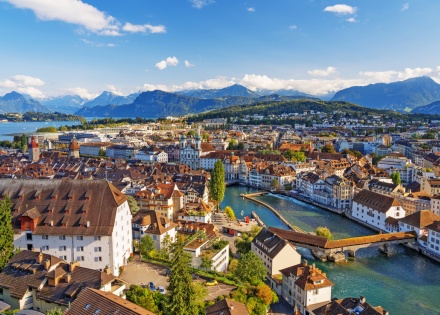 Aerial view of Lucerne Switzerland’s Ruess River