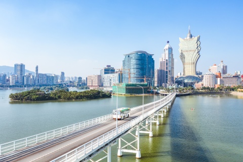View of Macau China from across a bridge