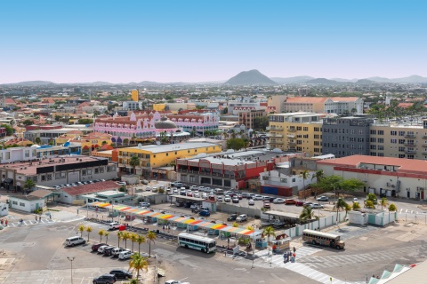 Aerial view of Oranjestad, the capital of Aruba