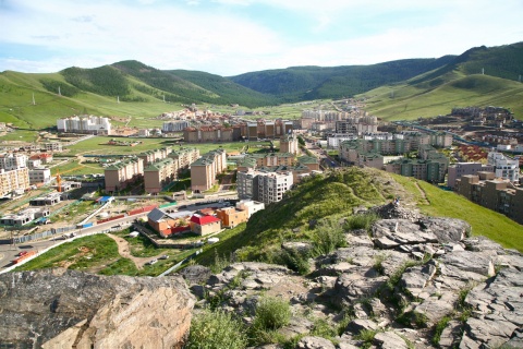 Ulaanbaatar Mongolia neighborhood viewed from a mountain top