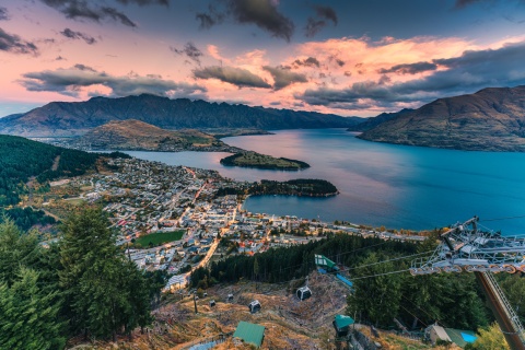 Sunset over Queenstown New Zealand facing Lake Wapatipu