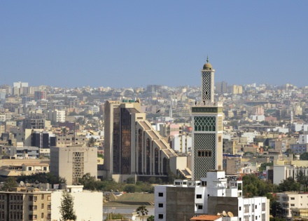 Aerial view of Dakar Senegal with the Grand Mosque’s Minaret