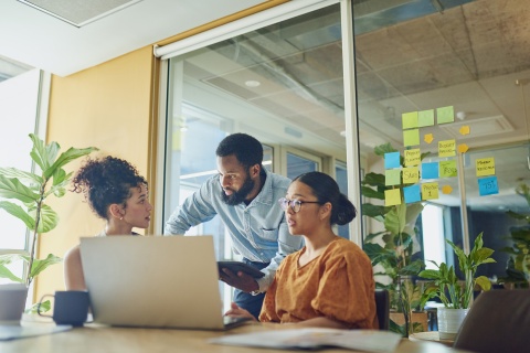 HR team discussing equity compensation for a startup