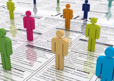 graphic of workers over classified ads representing direct sourcing process