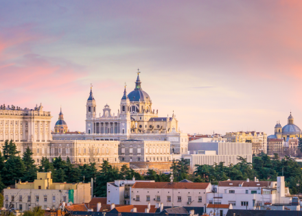 Church at sunset in the Madrid, Spain
