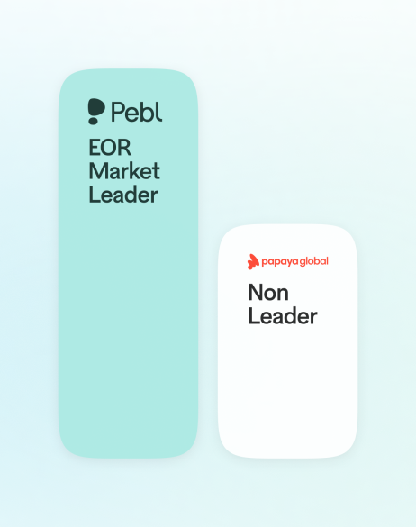 Bar chart showing Pebl being an EOR Market Leader against non leader, Papaya Global.