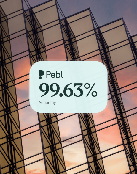 Chat bubble stating that Pebl has 99.63% accuracy when pricing quotes.